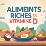 Illustration aliments riches en vitamine D sur table équilibrée
