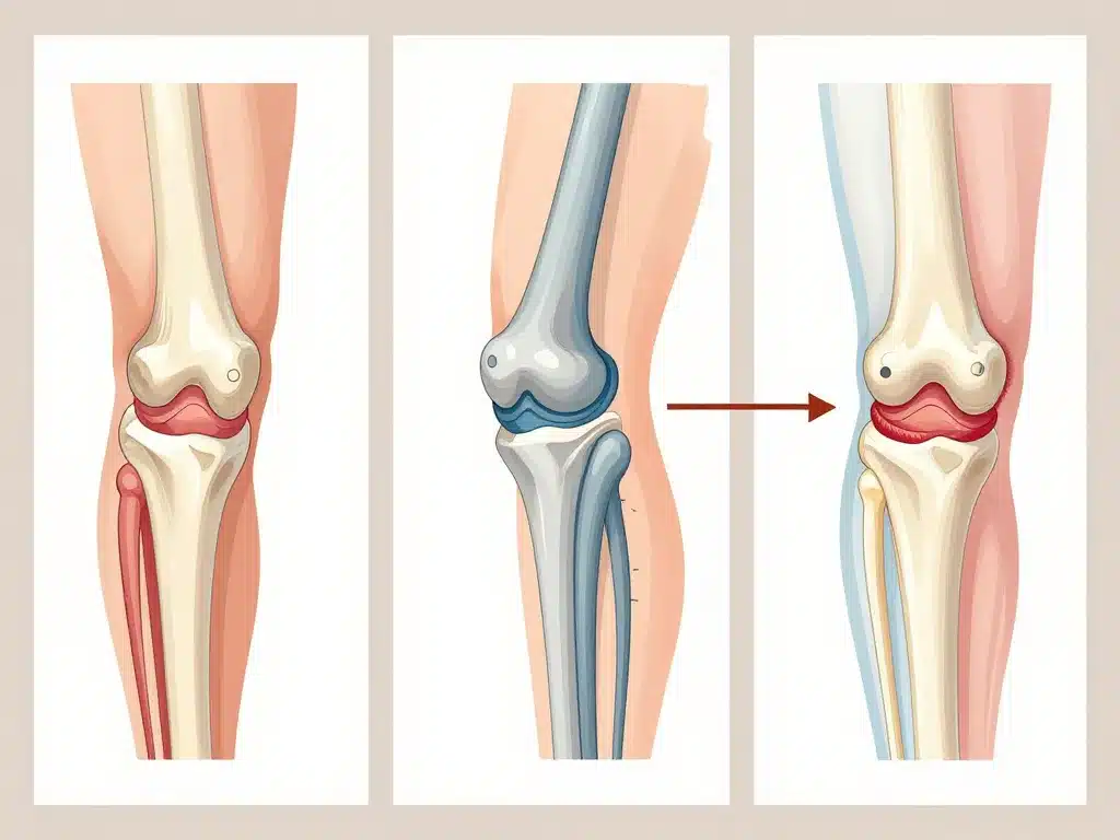 Articulation du genou schéma vues face profil coupe repères couleurs