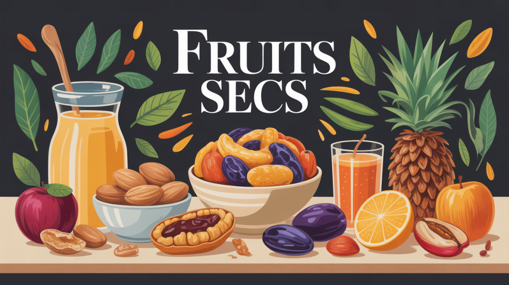 bienfaits des fruits secs diverses variétés sur table lumineuse