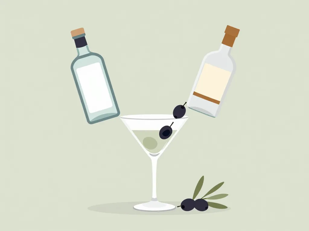 cocktail martini gin vermouth olive illustration