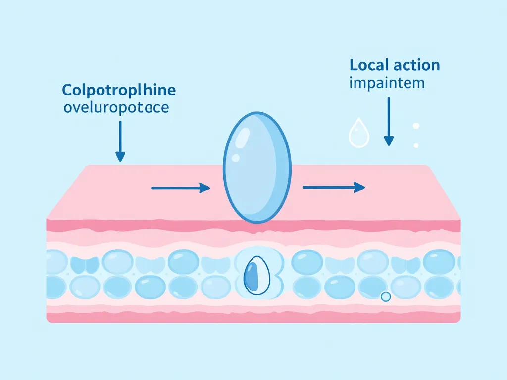 Schéma action locale colpotrophine ovule muqueuse vaginale