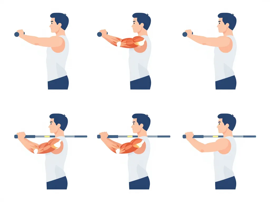 Diagramme exécution curl biceps barre EZ posture et angles