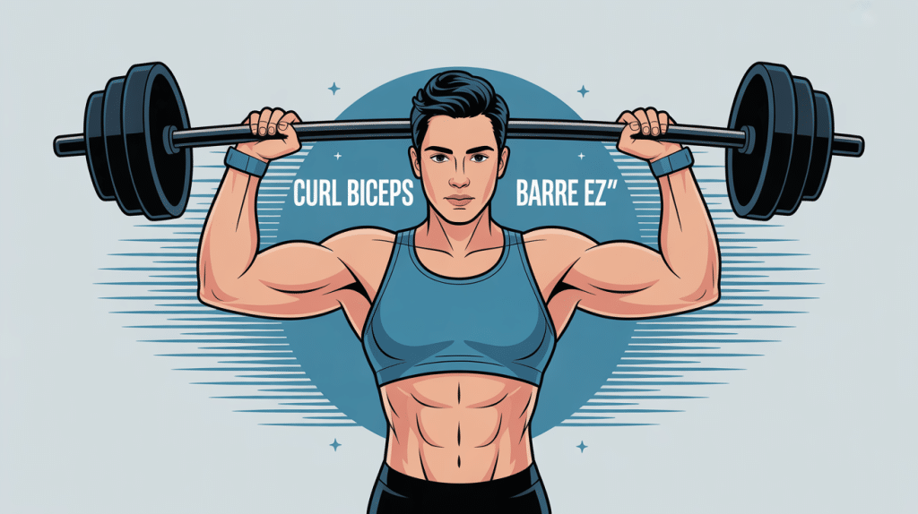 Curl biceps barre EZ position de face illustration vectorielle