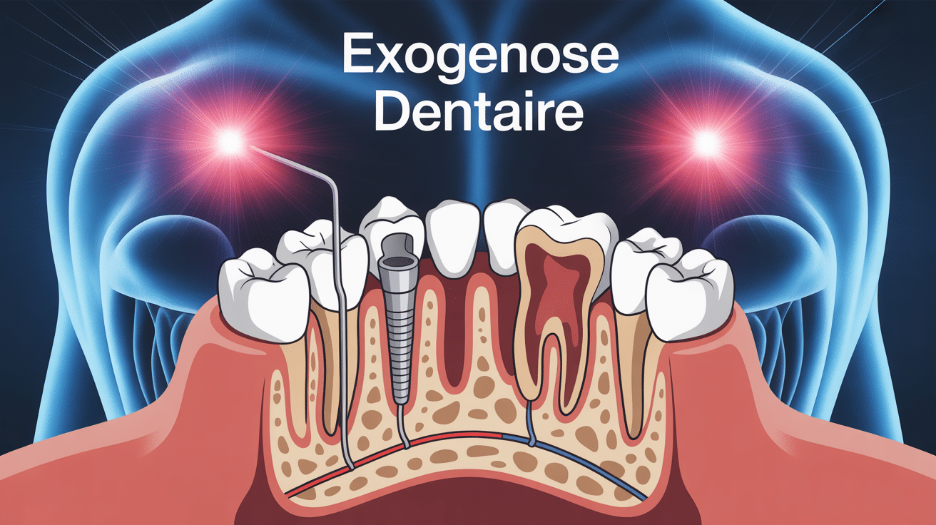 Exogenose dentaire, coupe sinus maxillaire et dent