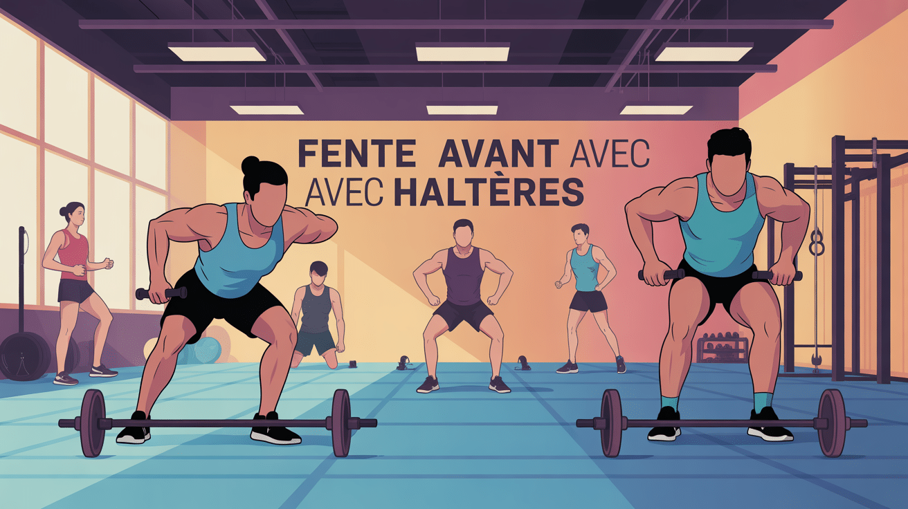 fente avant avec haltères en salle de sport illustration