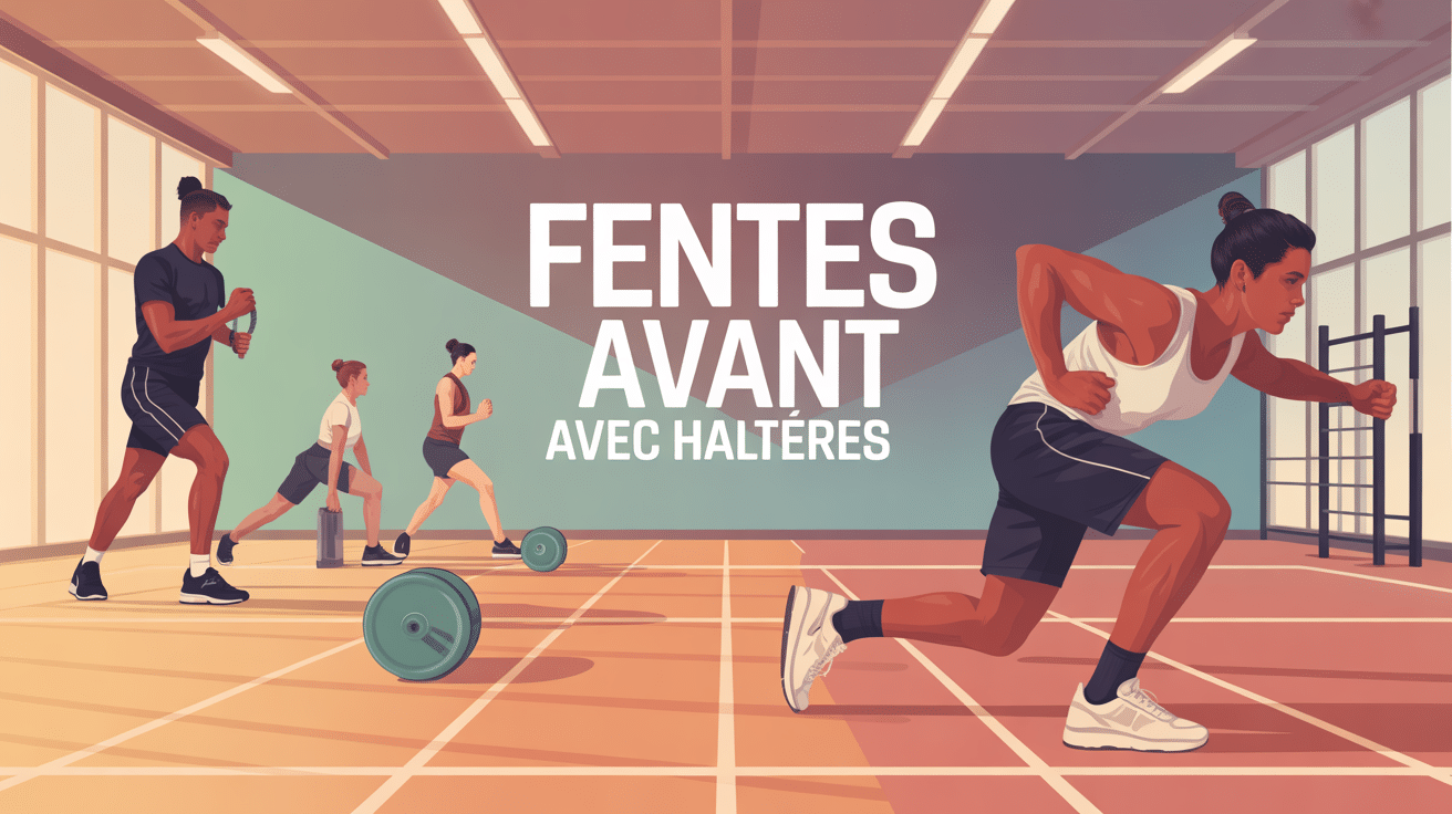 Fentes avant avec haltères posture correcte salle de sport