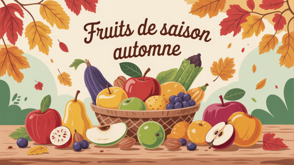 Illustration fruits de saison automne panier rustique