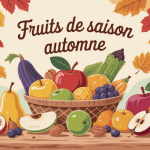 Illustration fruits de saison automne panier rustique