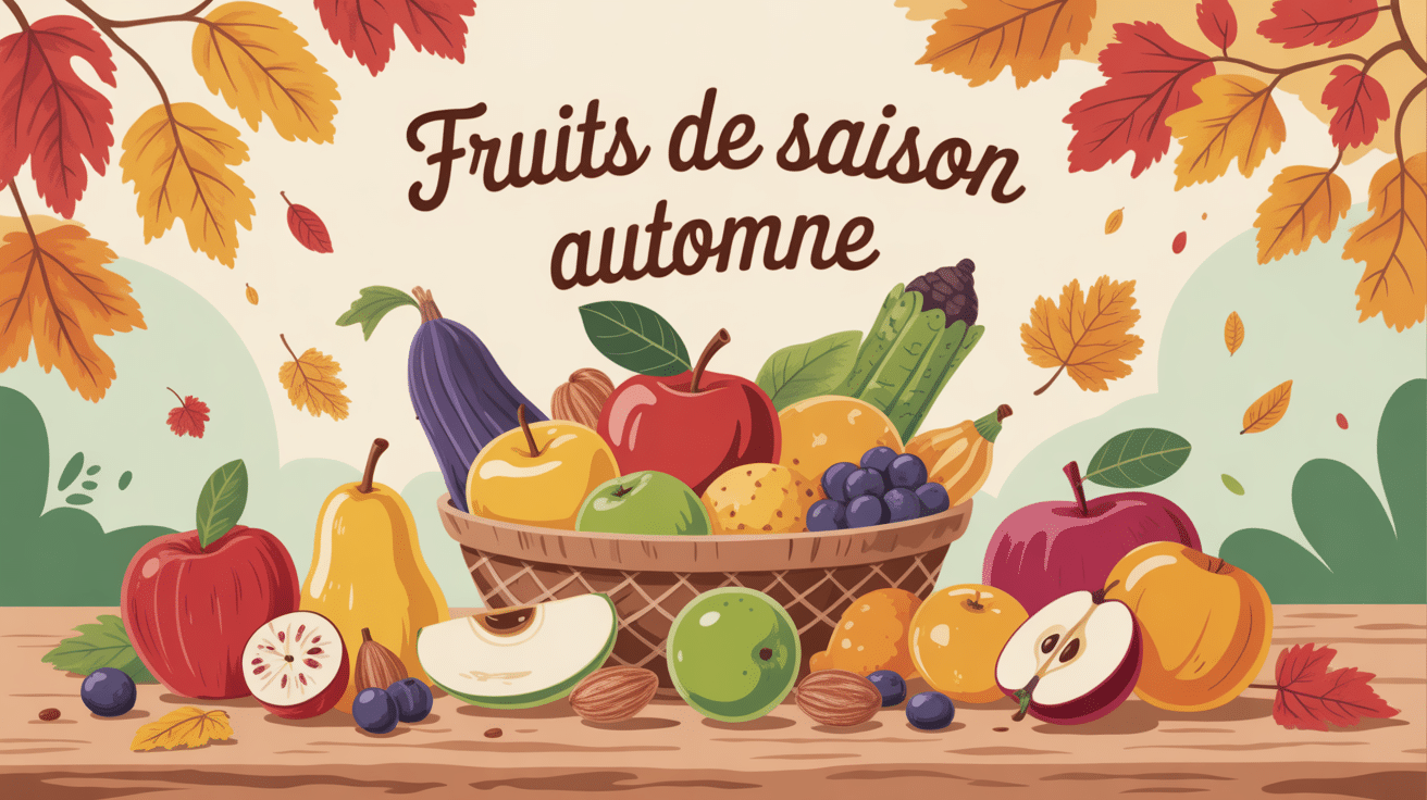 Illustration fruits de saison automne panier rustique