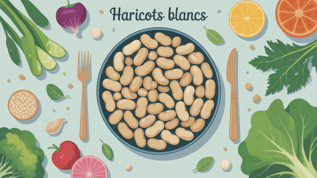 haricot blanc bienfait sur table équilibrée