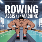 Illustration rowing assis a la machine salle de sport dos musclé