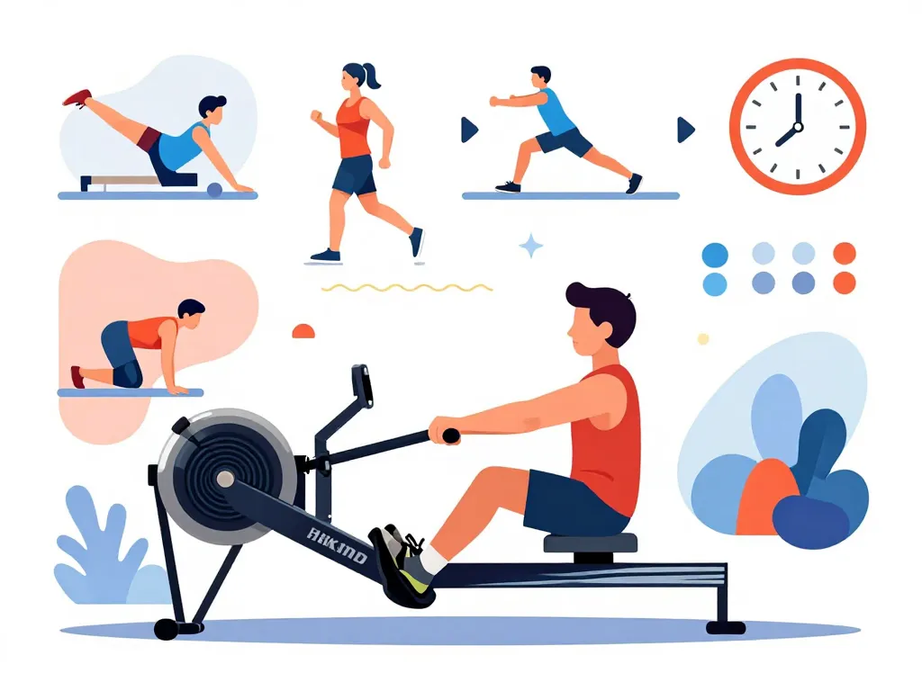 Illustration optimisation séance rowing assis a la machine programme dos