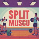 Split muscu silhouettes en salle de sport ambiance progression