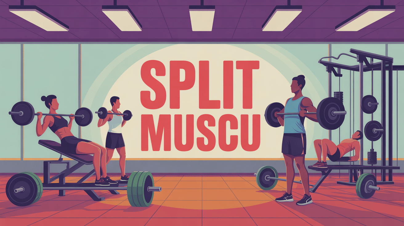 Split muscu silhouettes en salle de sport ambiance progression