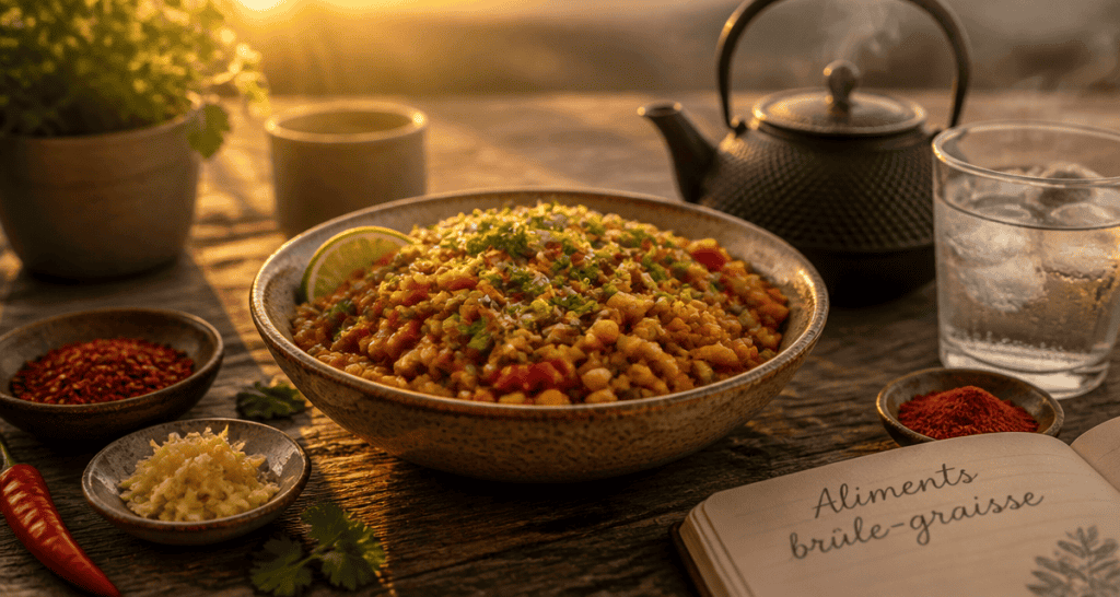 aliments brûle graisse salade lentilles corail épices