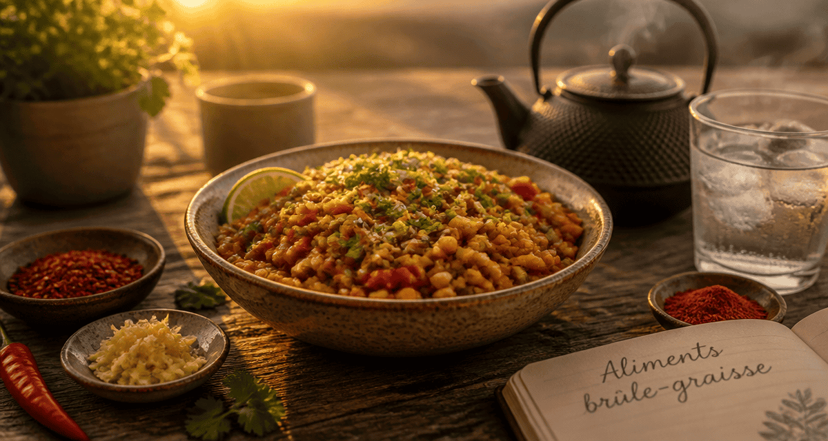 aliments brûle graisse salade lentilles corail épices
