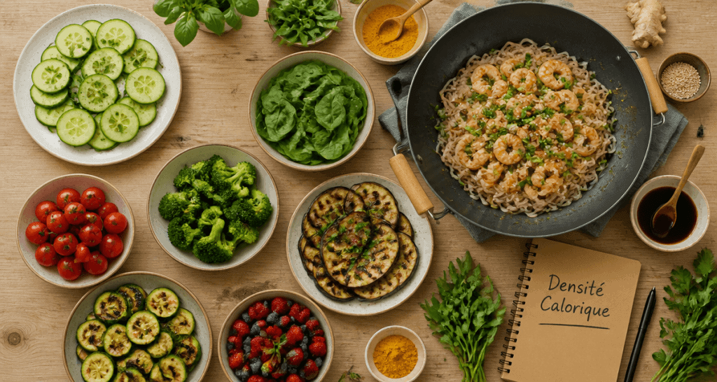 assiettes d'aliments faibles en calories sur table