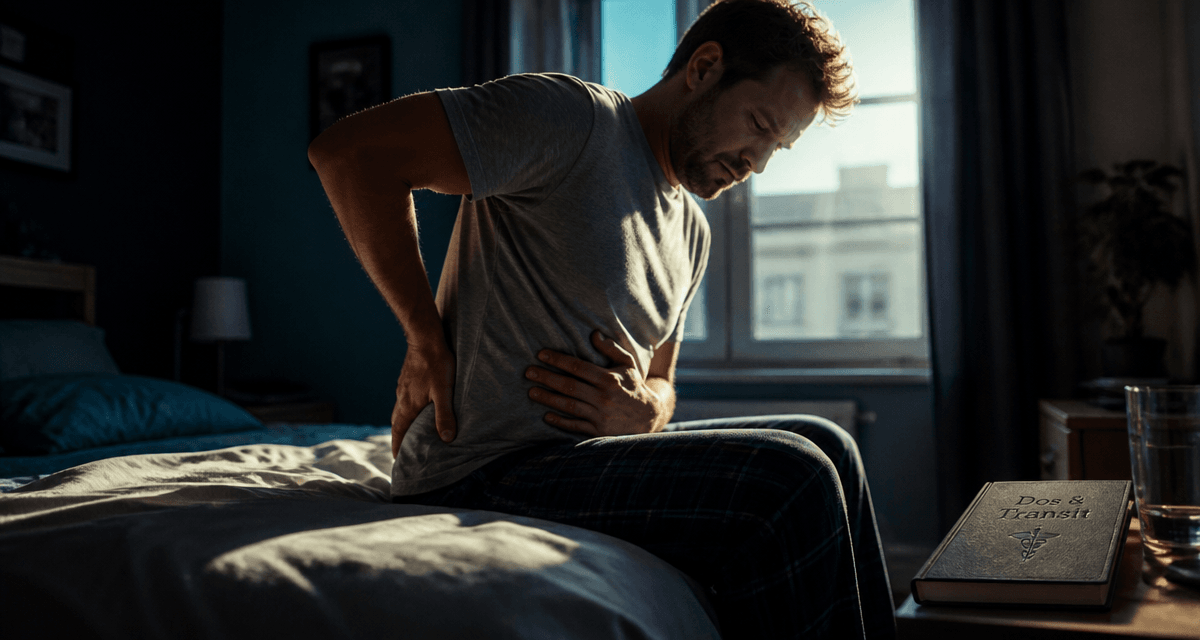Constipation et mal de dos, homme assis tenant son bas du dos