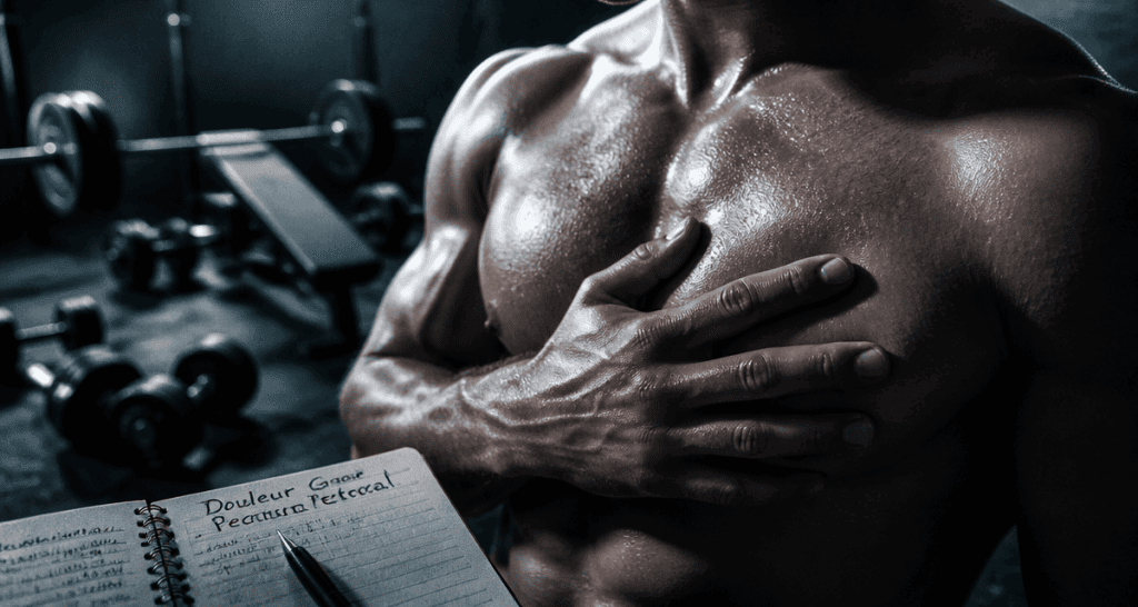 douleur grand pectoral sportif main sur muscle