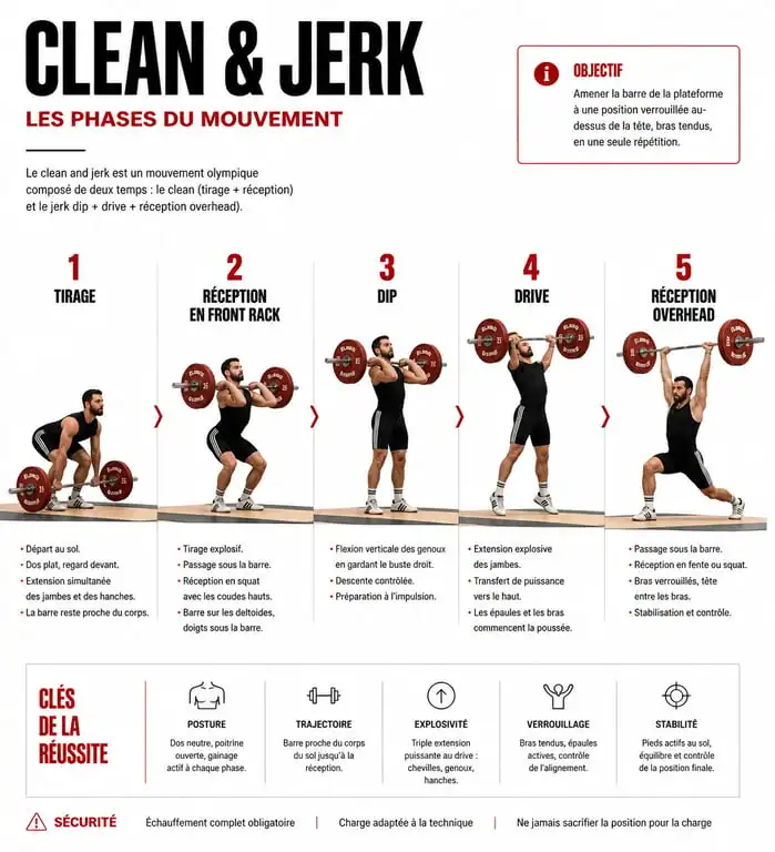 Infographie technique des phases du clean and jerk crossfit