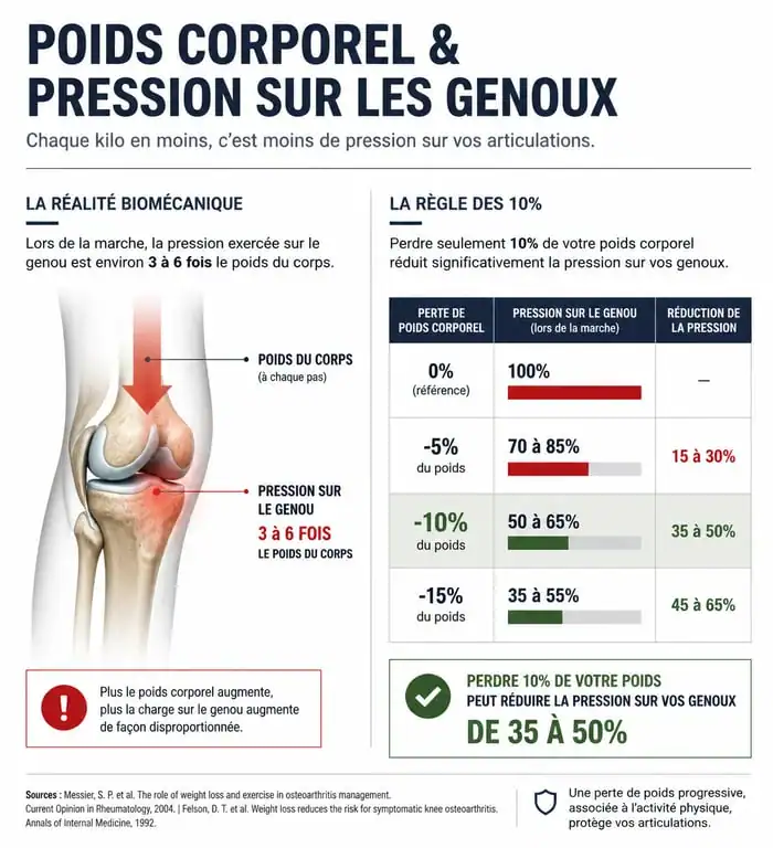 Infographie sur le lien entre perte de poids et douleurs articulaires et arthrose