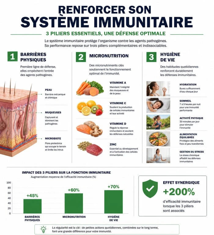 Infographie sur les conseils pour ne pas tomber malade et renforcer son immunité