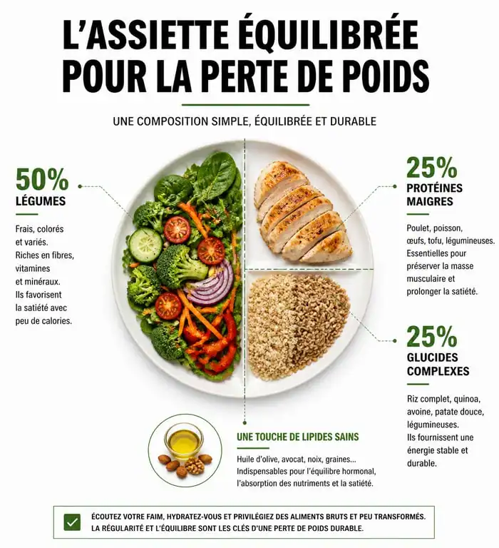 Infographie de l'assiette idéale pour perdre du poids sainement