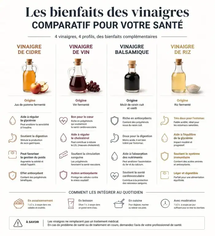 Infographie comparative des bienfaits du meilleur vinaigre pour la santé