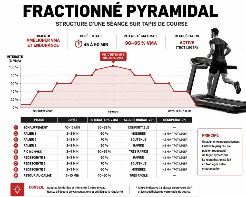Schéma d'un programme pour tapis de course en fractionné pyramidal