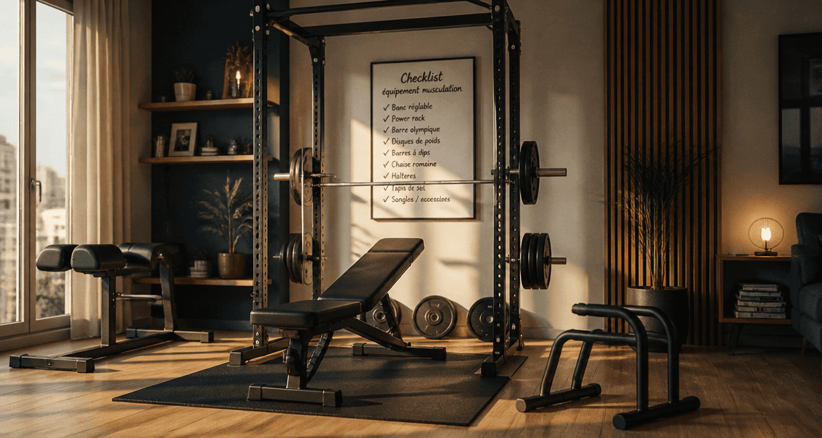 Équipements pour musculation à domicile dans un salon moderne