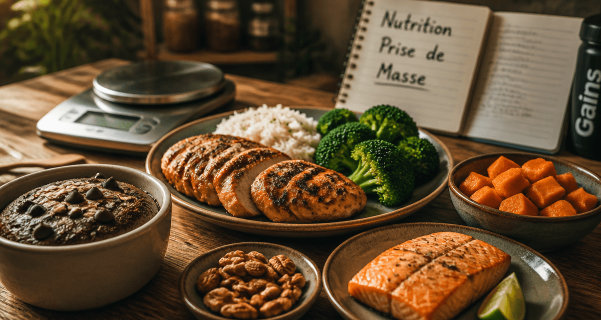 Manger prise de masse repas équilibré sur table