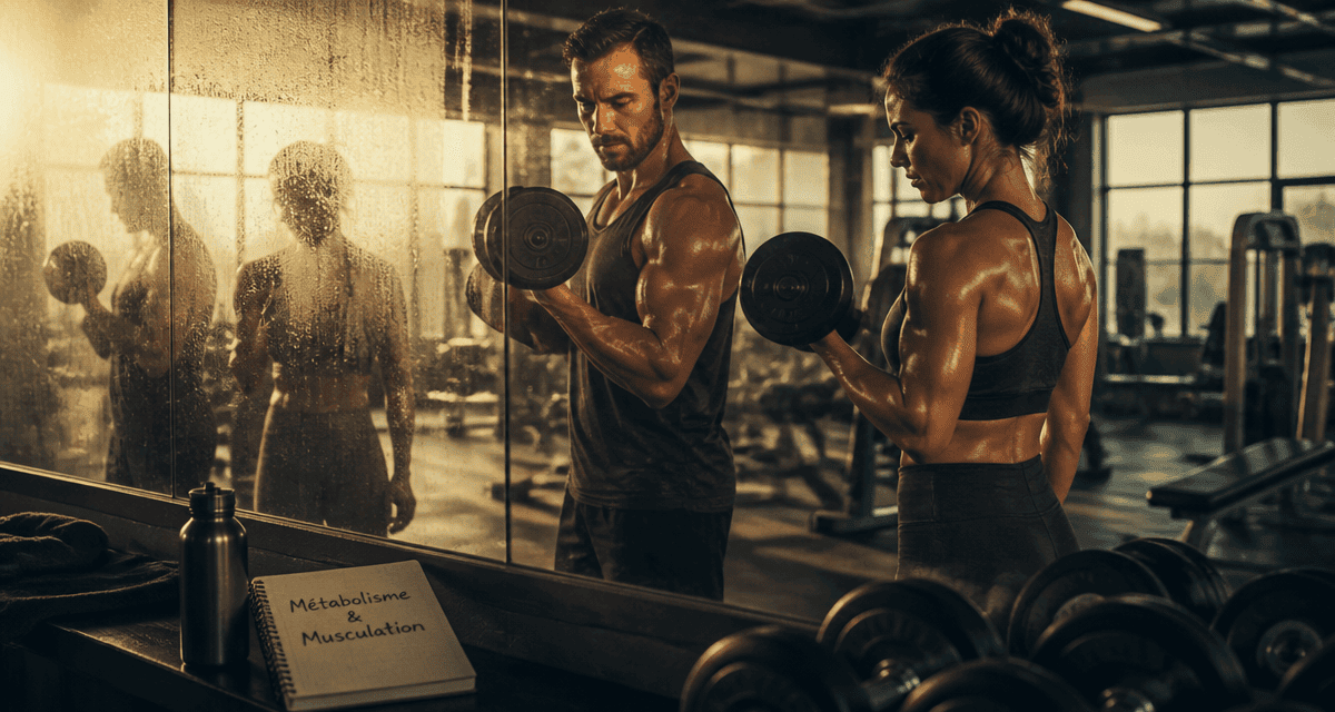 Métabolisme et musculation homme femme haltères