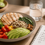 Assiette nutrition perdre du poids légumes poulet quinoa