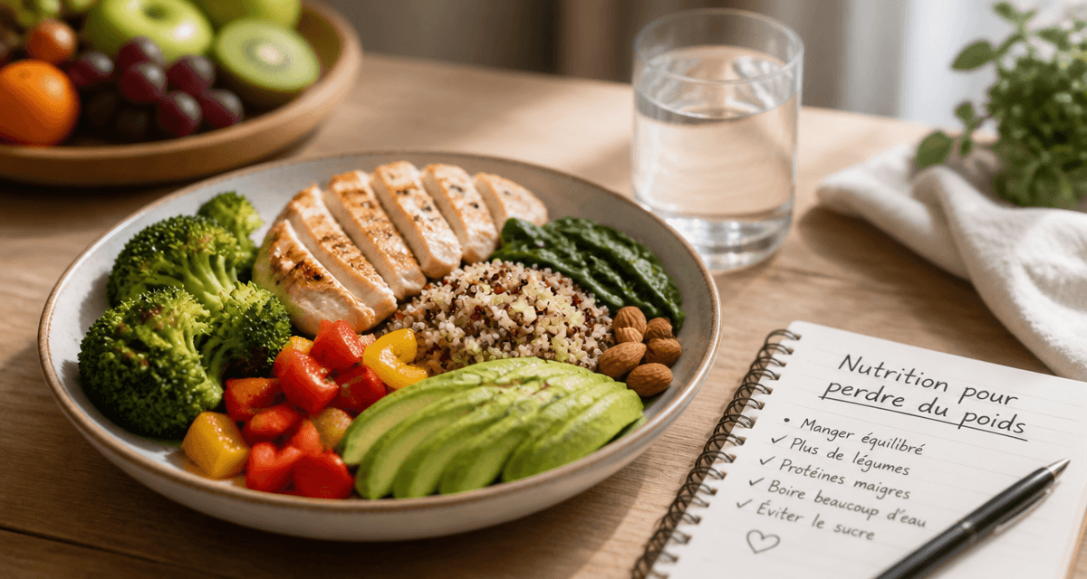 Assiette nutrition perdre du poids légumes poulet quinoa