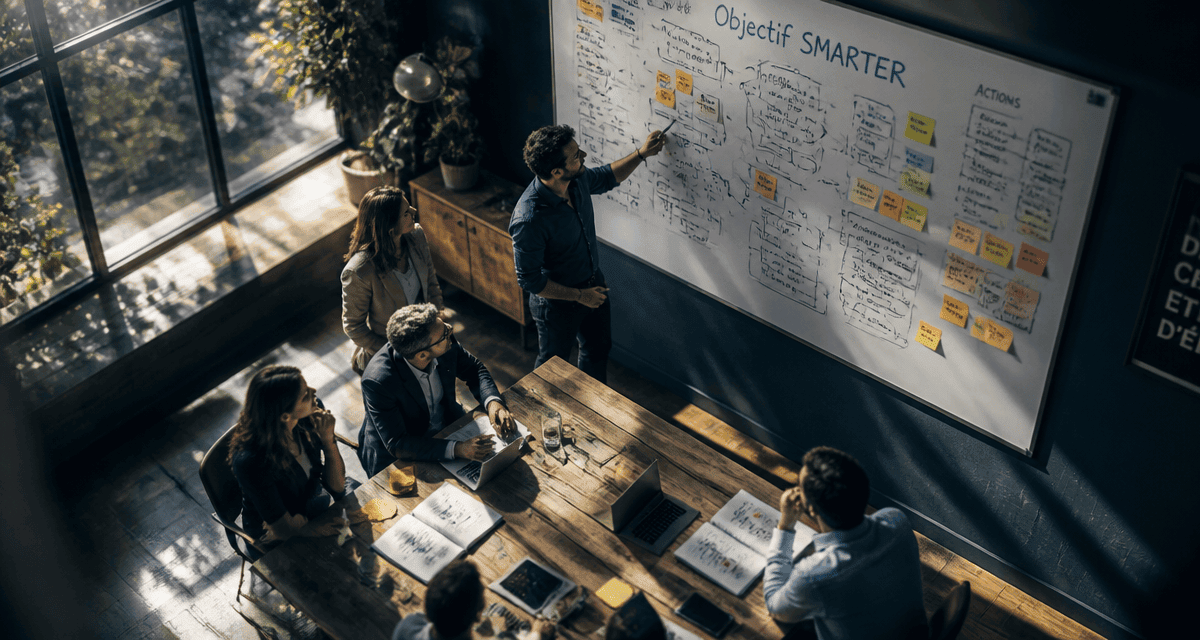 équipe analysant un tableau objectif smarter
