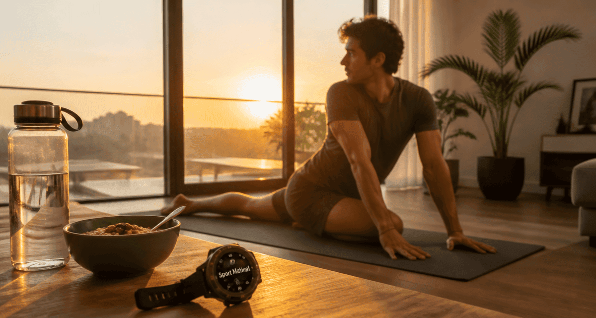 Jeune homme sport matinale yoga étirements