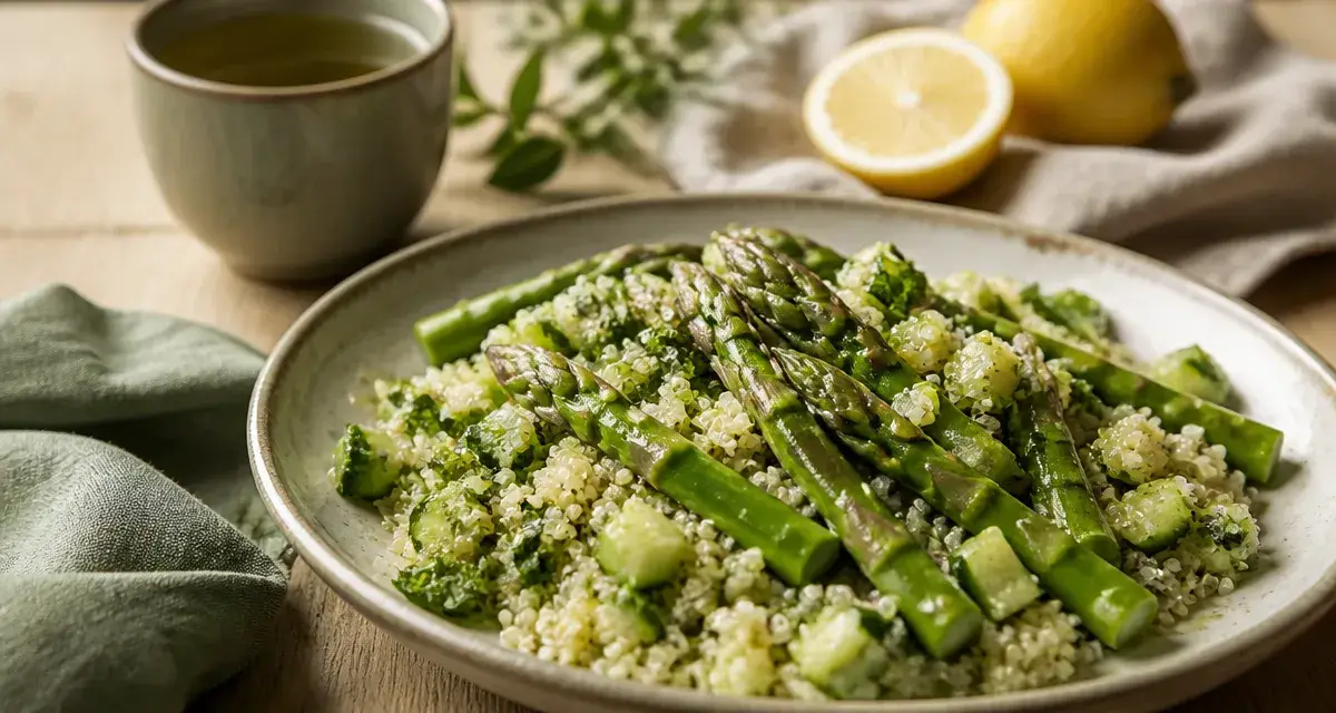 Aliments diurétiques : salade drainante quinoa, thé vert et citron