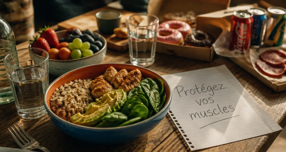 aliments mauvais pour les muscles sur une table