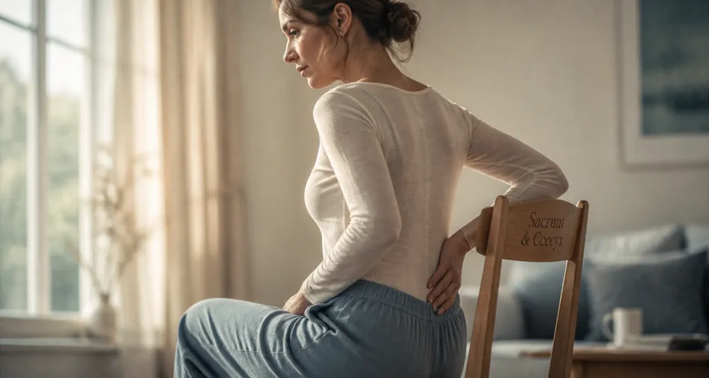 douleurs coccyx et sacrum femme assise profil