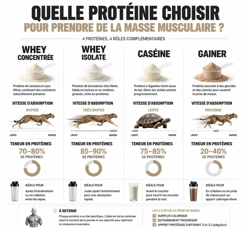 Infographie comparative des meilleures protéines pour la prise de masse musculaire