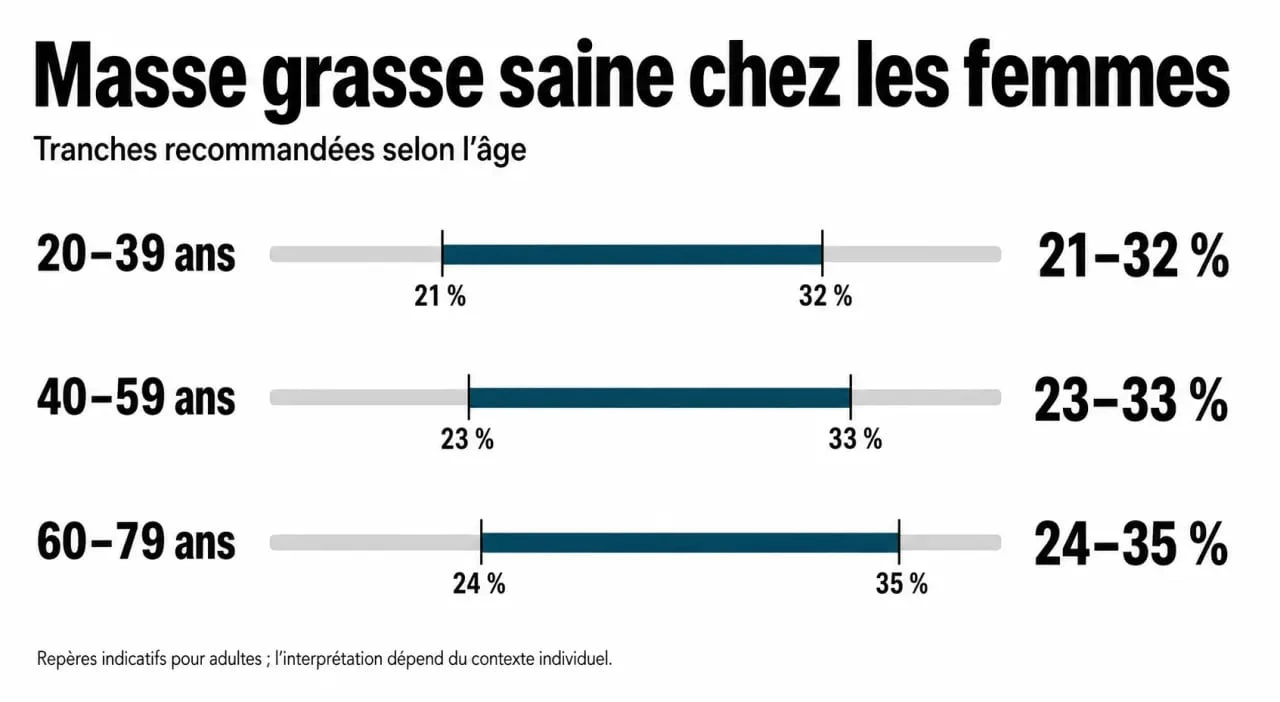 Tableau des valeurs de référence de la masse grasse chez la femme par tranche d'âge