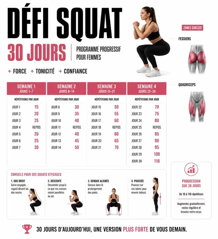 Programme squat femme sur 30 jours pour tonifier les jambes et les fessiers