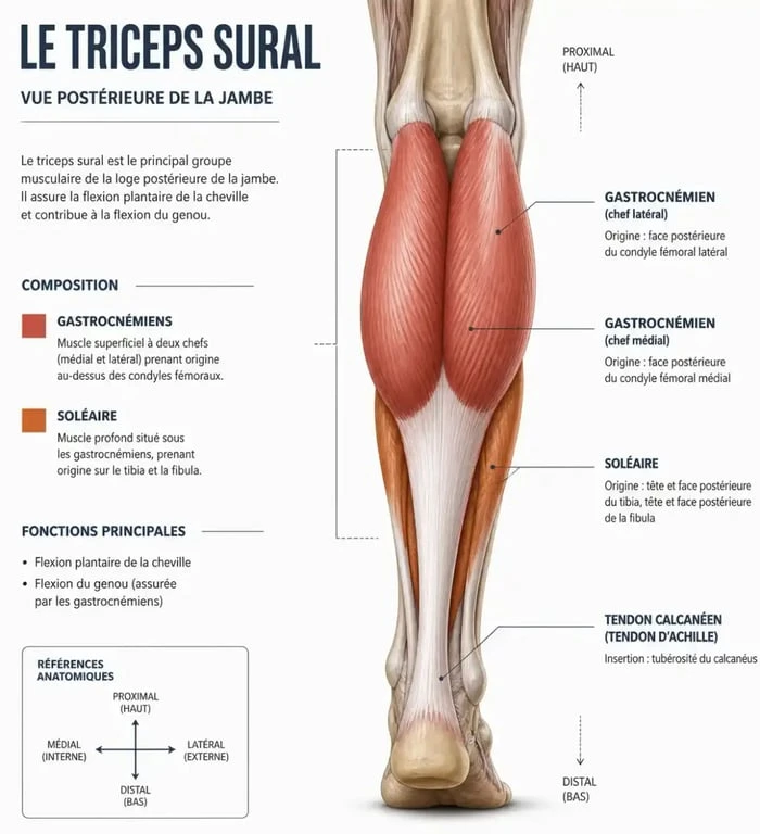 Schéma anatomique du triceps sural et des muscles du mollet