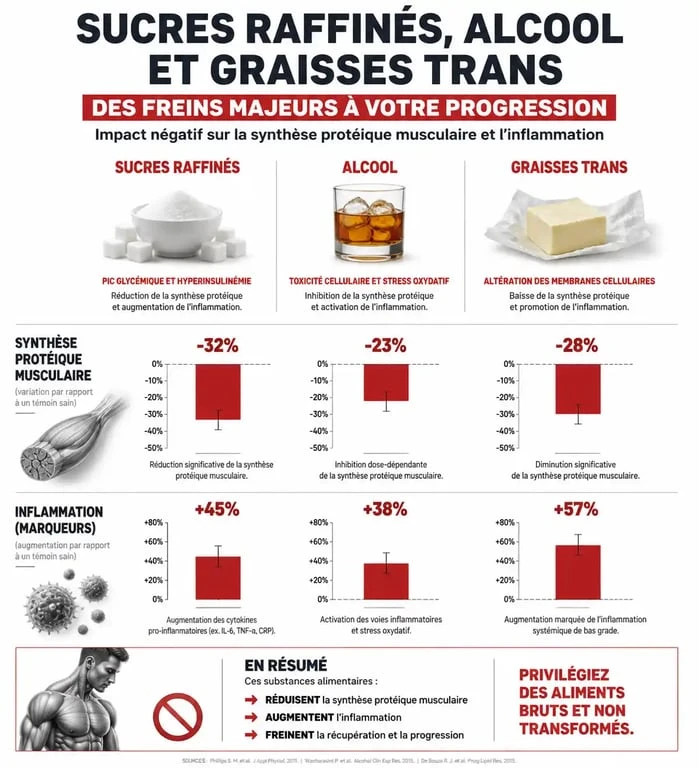 Infographie sur les effets des aliments mauvais pour les muscles et la synthèse protéique