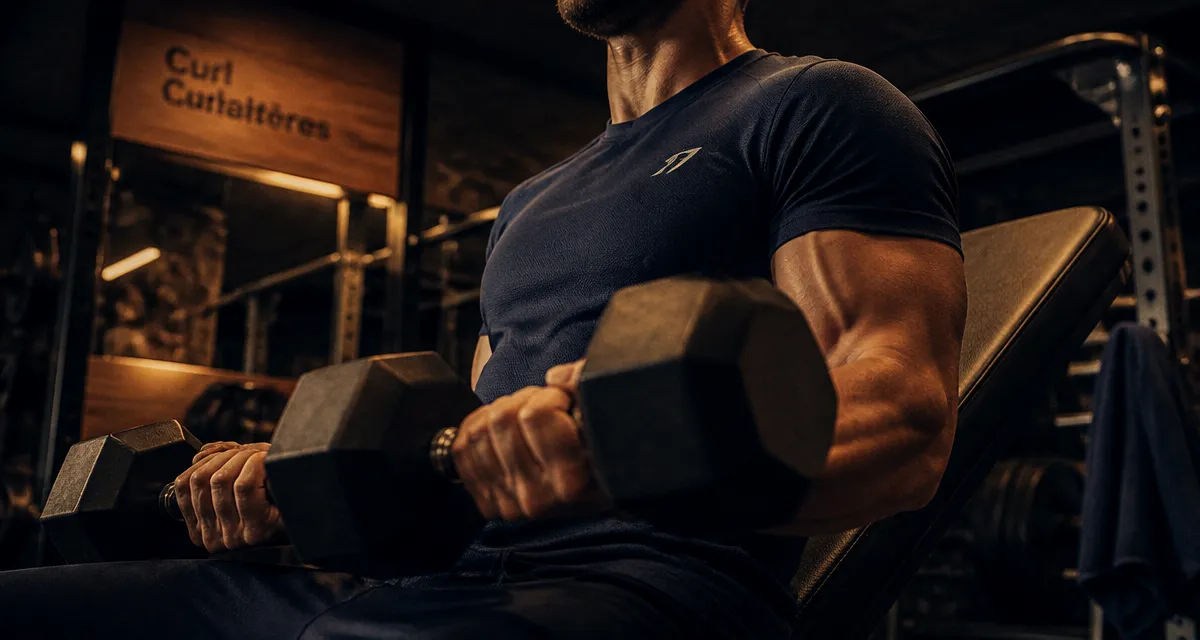 Exercice bicep avec haltere : curl haltères sur banc incliné