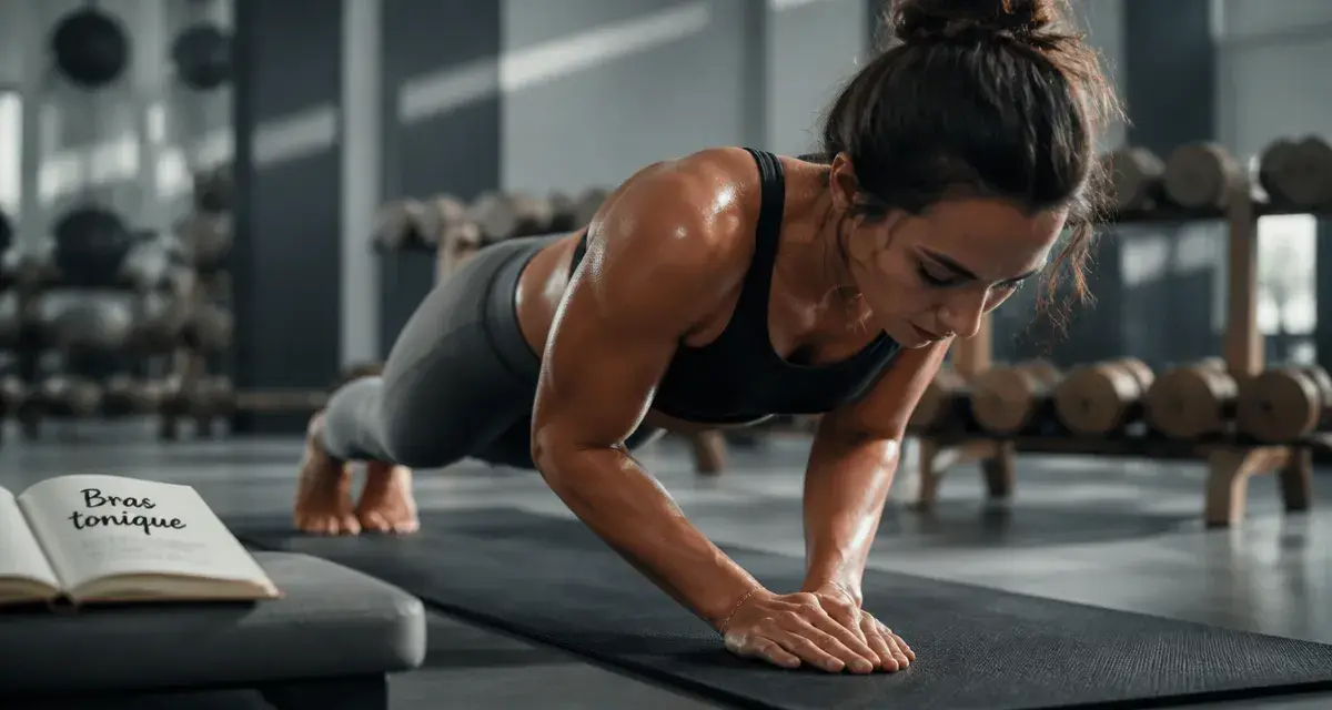 Femme musculation bras : pompes mains serrées, triceps fermes