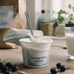 fromage blanc protéiné sur table avec skyr et fruits