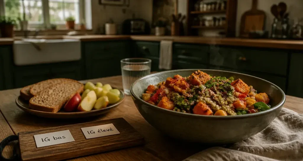 Les glucides font grossir : bol IG bas, quinoa pois chiches, glycémie et poids