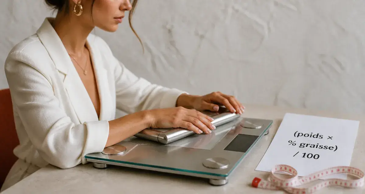 Masse grasse femme en kg : calcul (poids × % graisse) sur balance impédancemètre