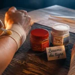 Tendinite et baume du tigre : baume sur spatule, pots fermés